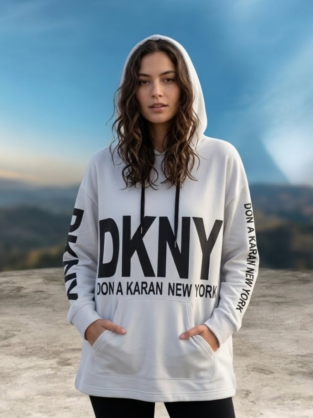 DKNY Logo White Hoodie Sweatshirt
